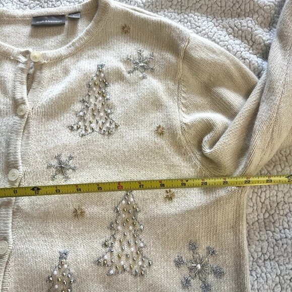Croft & Barrow Christmas Sweater Cardigan Beaded Tree Snowflakes Ivory sz L - Picture 7 of 9